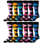 12 Pairs of Colorful Argyle Printed Knee High Socks