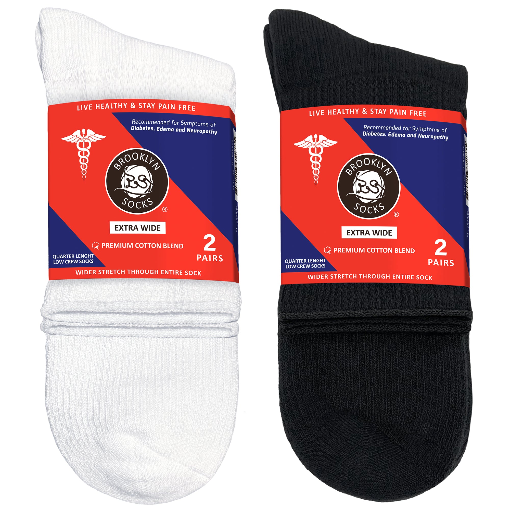 4 pairs Extra Wide Cotton Diabetic Quarter/Over-the-Ankle Health Socks (Size 10-16)