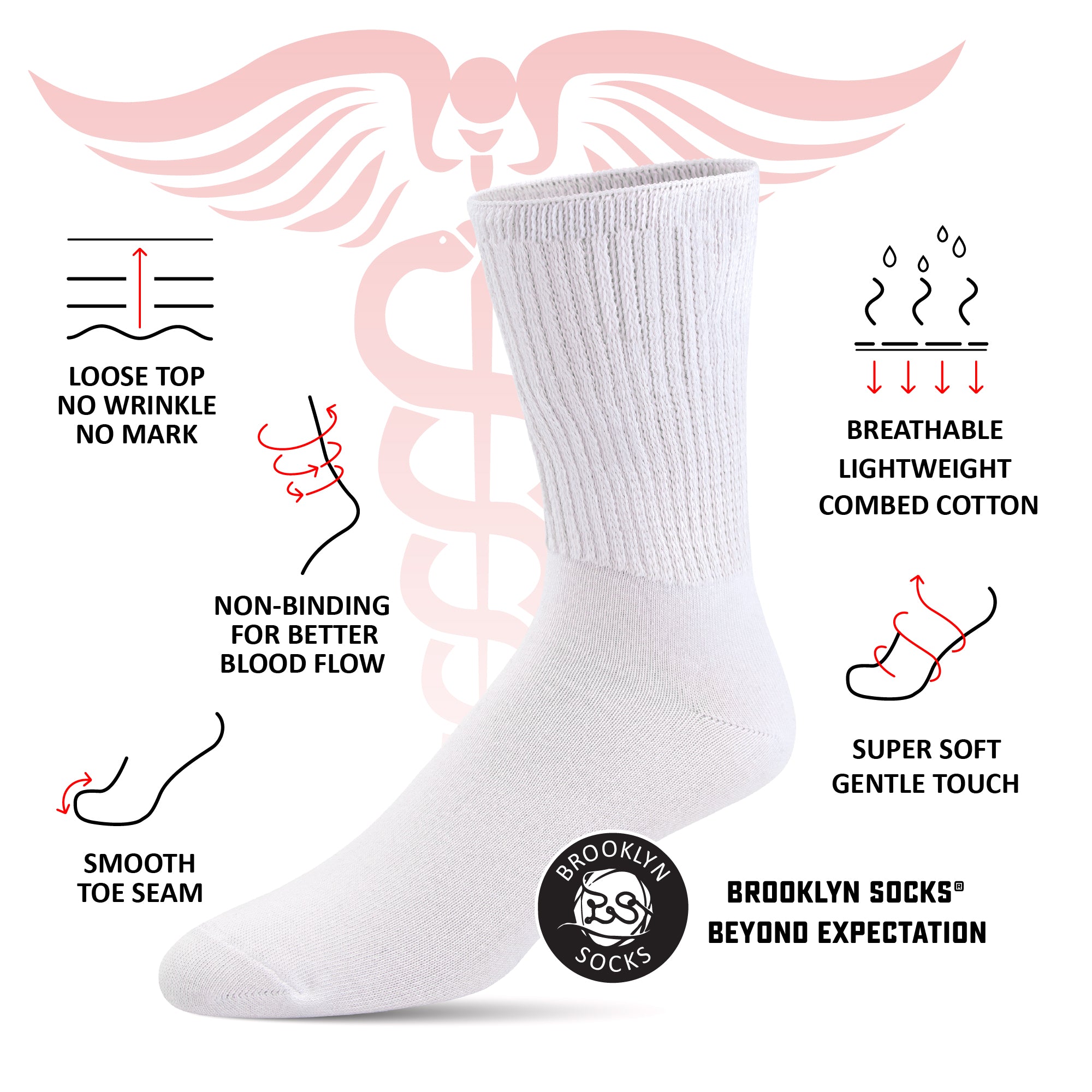 Thin Combed Cotton Diabetic Socks, Loose, Wide, Non-Binding Low-Crew Socks (Fits Shoe Size 7-11 )