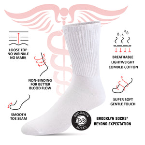 Thin Combed Cotton Diabetic Socks, Loose, Wide, Non-Binding Low-Crew Socks (Fits Shoe Size 6-11 )