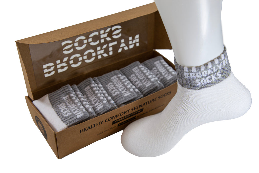 5 pairs of Healthy Comfort Brooklyn Socks® Signature Ankle / Quarter Crew Cotton Fully Cushioned Socks