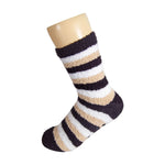 Brown White and Beige Striped Anti Skid Fuzzy Socks with Rubber Grips For Women