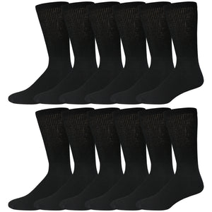 Black Cotton Diabetic Crew Socks With Loose Top 12 Pack