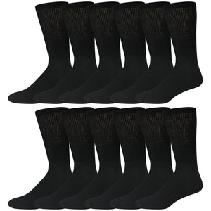Ladies Black Cotton Diabetic Crew Socks With Loose Top 12 Pack