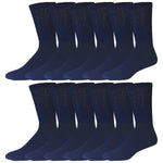 Ladies Navy Crew Cotton Socks With Ribbed Nonbinding Top 12 Pack