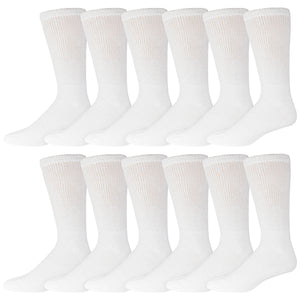 White Diabetic Socks Of Crew Length With Loose Top 12 Pack