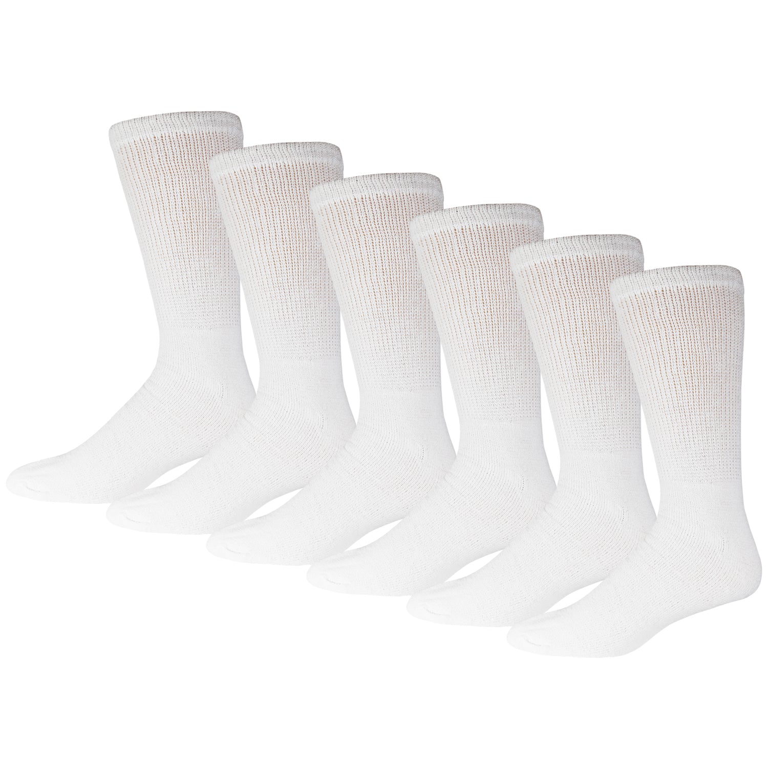 White Diabetic Socks Of Crew Length With Loose Top 6 Pack