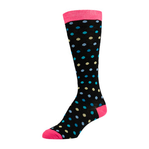 Multicolor Dotted Knee High Sock With Pink Heel and Toe