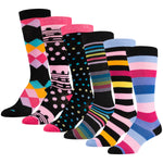 6 Pairs of Fancy Designed Colorful Knee High Socks Striped and Dotted