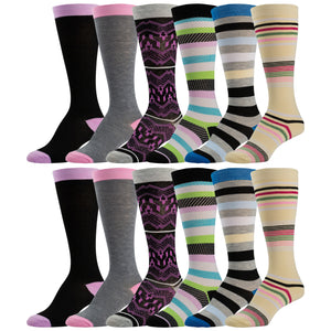 12 Pairs of Colorful Knee High Socks Solids and Patterned