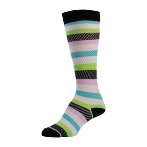 Multicolored Striped Knee High Sock With Black Top