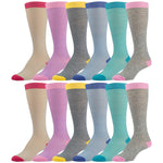 12 Pairs of Colorful Knee High Socks With Multicolored Tops