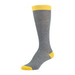 Heather Grey Knee High Sock With Yellow Toe Heel And Top