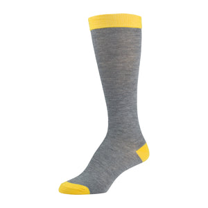 Heather Grey Knee High Sock With Yellow Toe Heel And Top