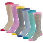 6 Pairs of Colorful Knee High Socks With Multicolored Tops