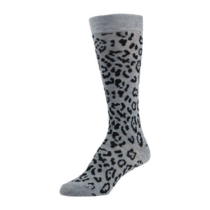 Grey Knee High Sock With Leopard Print and Solid Colored Toe And Heel