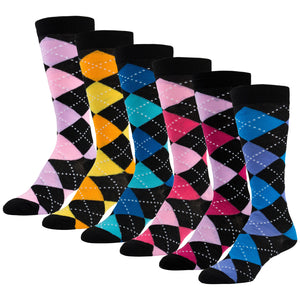 6 Pairs of Colorful Argyle Printed Knee High Socks