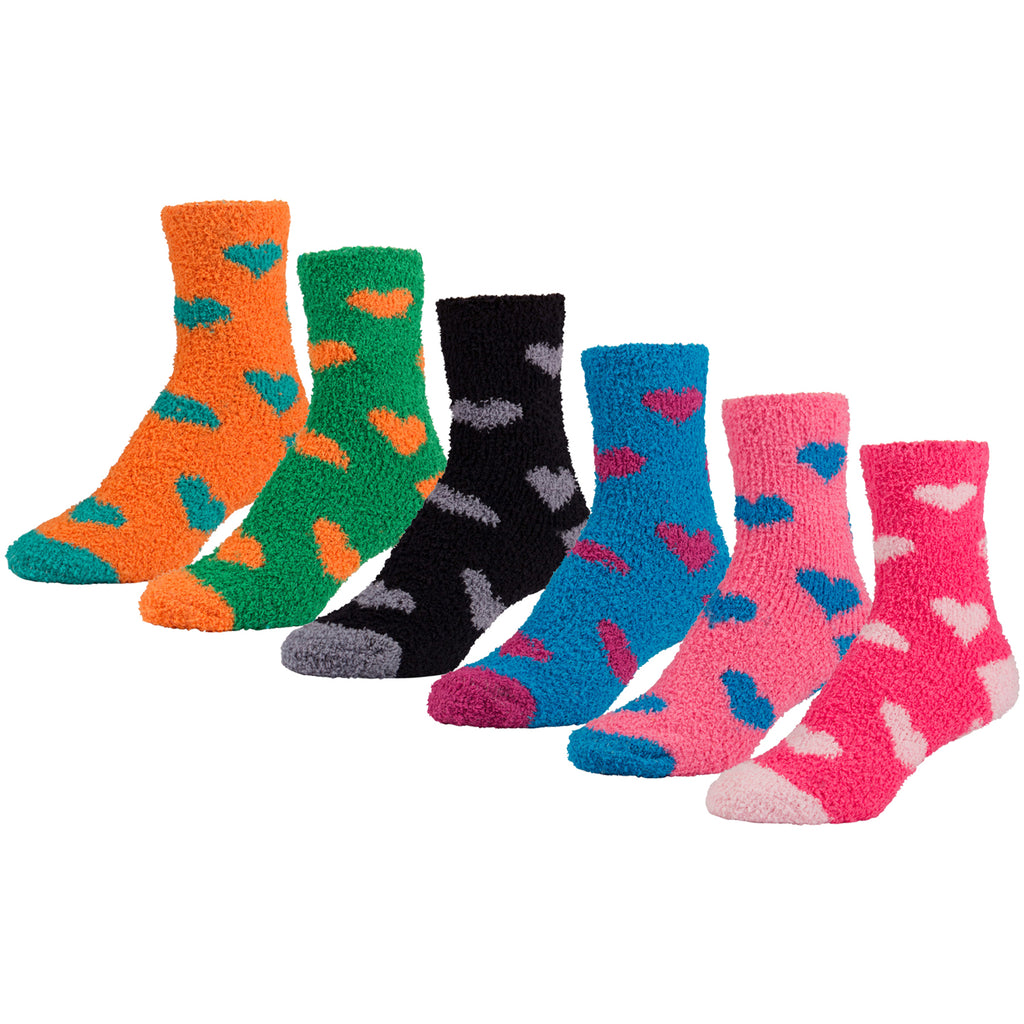 Women's Fuzzy Soft Slipper Socks, Winter Socks with Hearts, Size 9-11