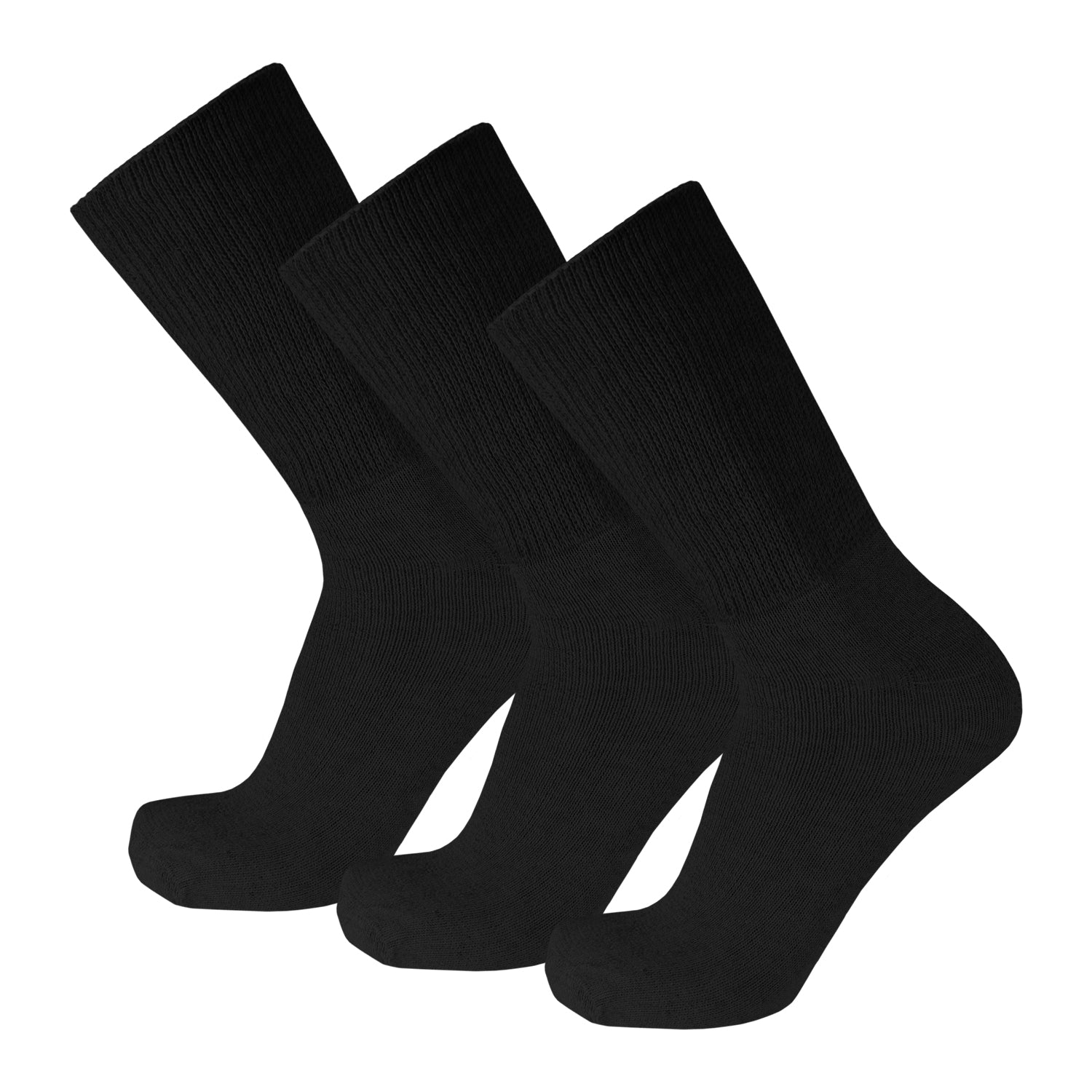Black Crew Socks Cotton Soft With Wide Nonbinding Top 3 Pairs