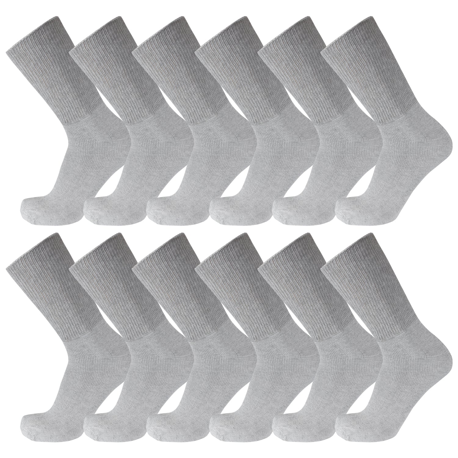 Gray Cotton Diabetic Crew Socks With Wide Nonbinding Top 12 Pack