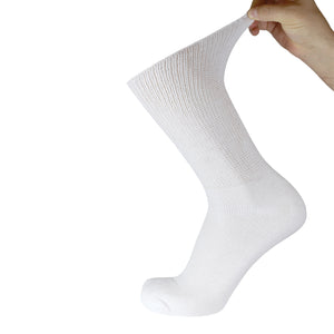 White Diabetic Socks Of Crew Length With Stretched Out Top