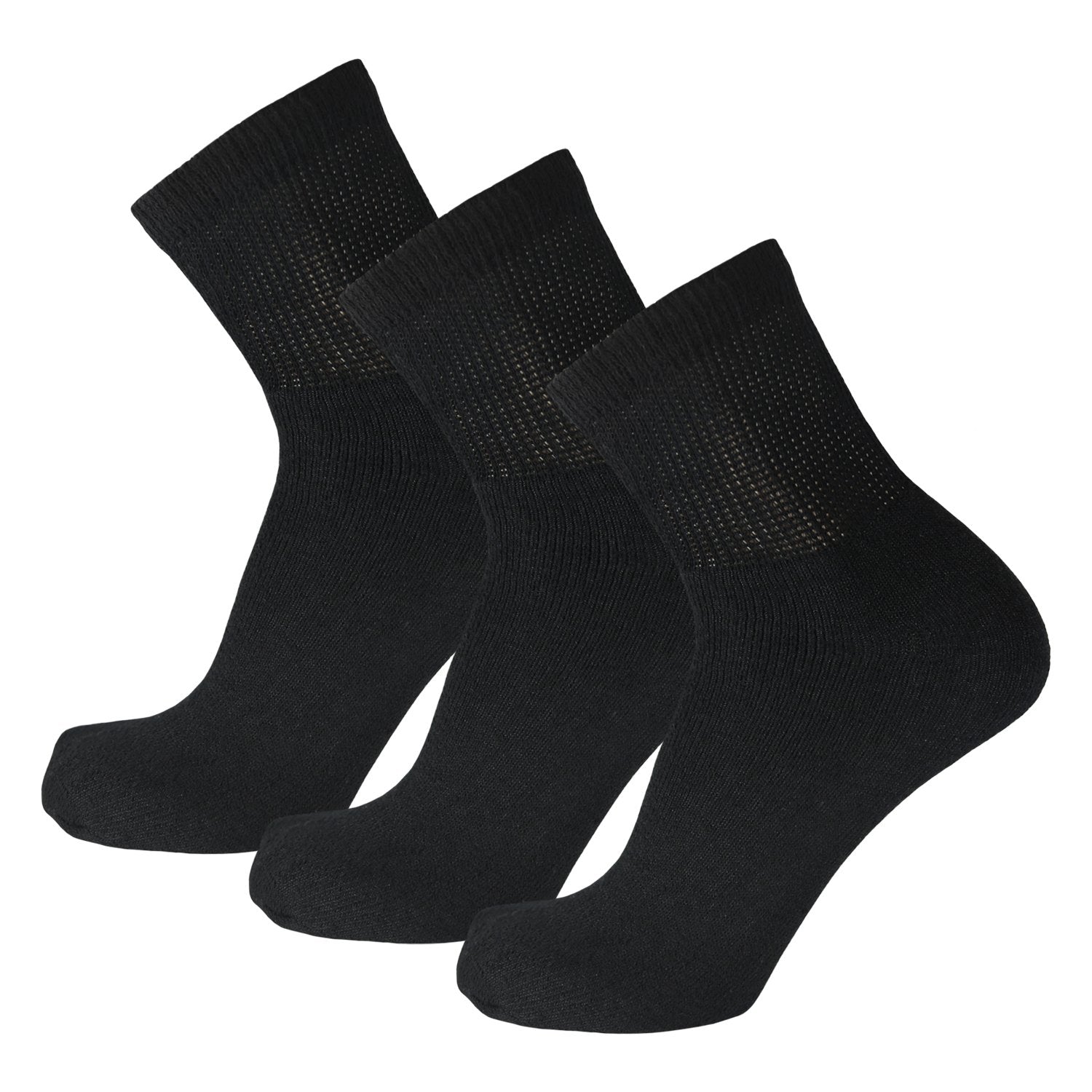 Black Non Binding Cotton Diabetic Ankle Socks 3 Pairs
