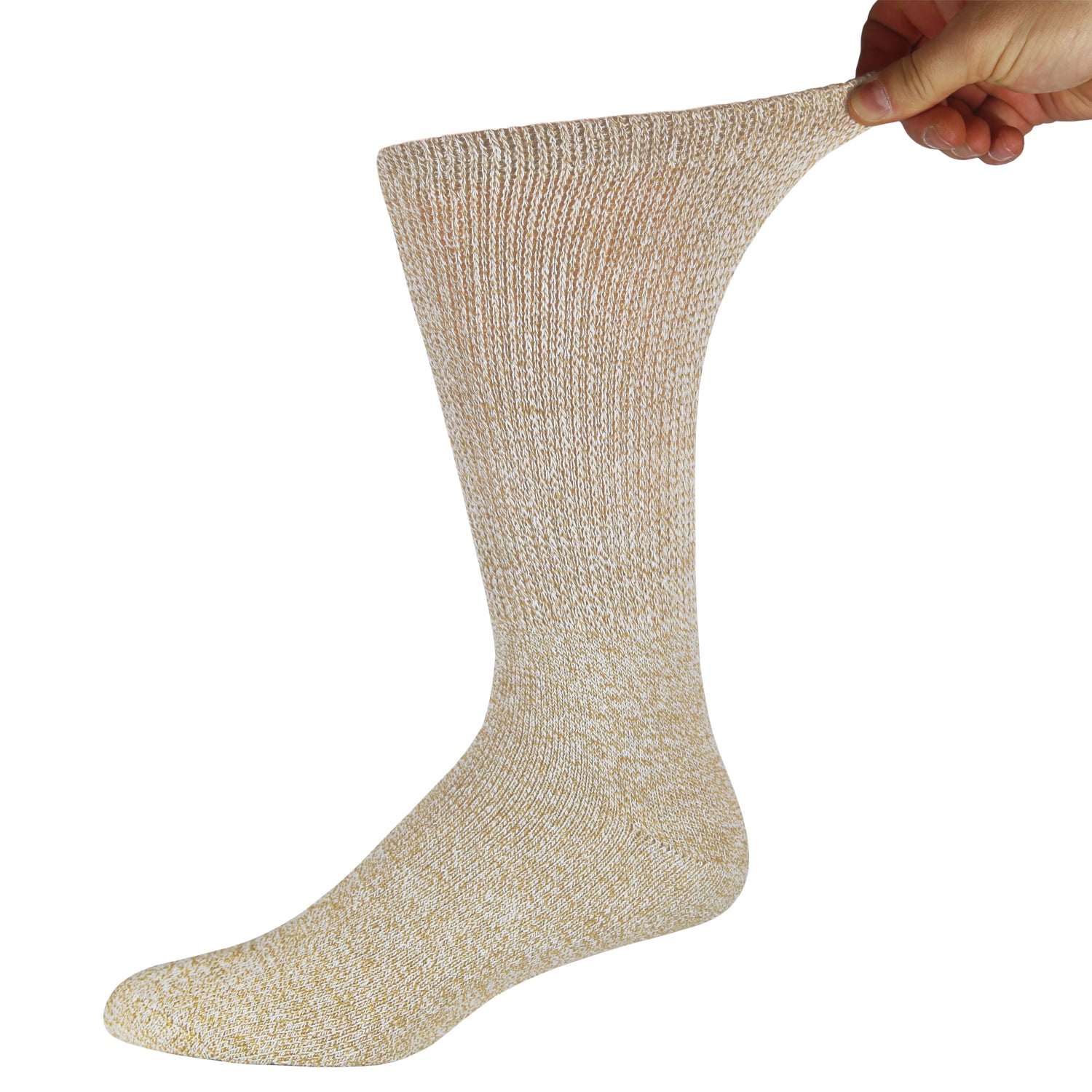 Brown Marled Crew Socks With Stretched Top
