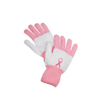 Women’s Winter set, Knitted Beanie with Pompom and Gloves, Pink Ribbon Breast Cancer Awareness