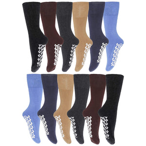 Colorful Loose Top Mens Socks With Grippers On The Bottom Blue Black Navy Gray 12 Pack