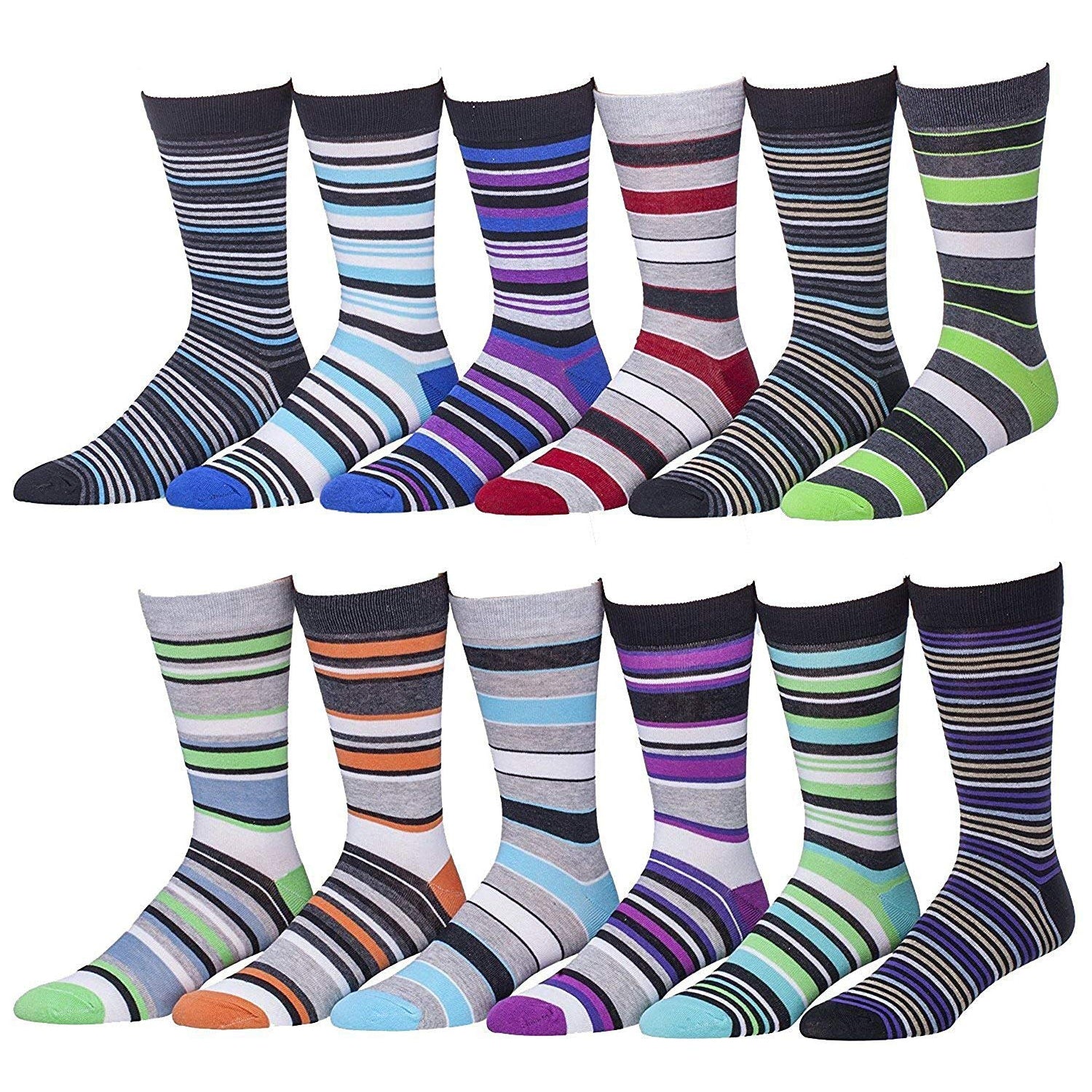 12 Pairs of Men's Dress Socks Assorted Colors and Patterns, Size 10-13