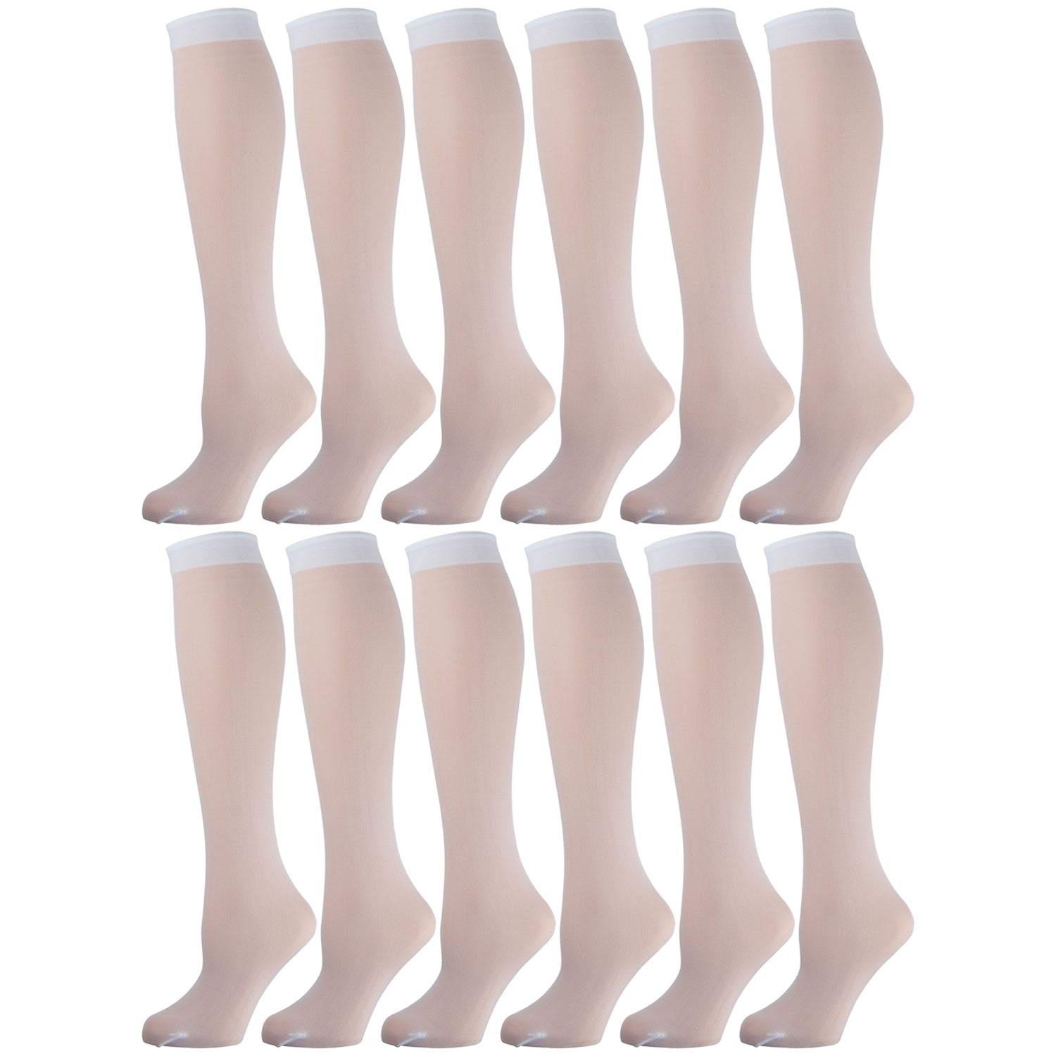 White Opaque Knee High Socks 12 Pairs