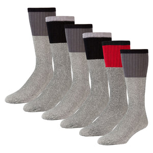 Men's Cotton Blend  Heather Grey Tube Socks For Hiking With Ribbed Colored Tops - 6 Pairs