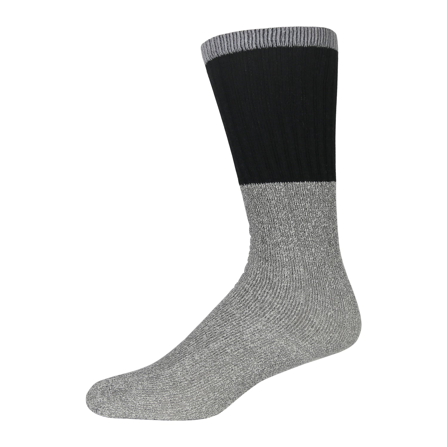 Men's Cotton Blend  Heather Grey Tube Sock For Hiking With Ribbed Grey Top And Black Elastic
