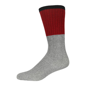 Men's Cotton Blend  Heather Grey Tube Sock For Hiking With Ribbed Black Top And Dark Red Elastic
