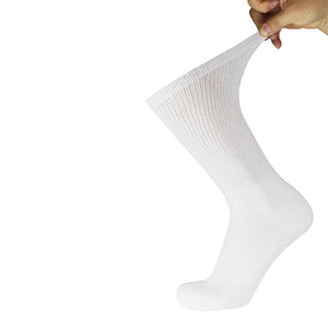 Ladies White Diabetic Socks Of Crew Length With Stretched Out Top